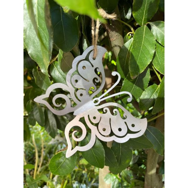 Hanging 3D Folded Wings Butterfly Garden Art - Bare Metal/Ready to Rust - W15 x H13 cm