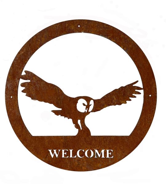 Owl Large Wall Art - With Text - Steel - W49.5 x H49.5 cm - Bare Metal/Ready to Rust