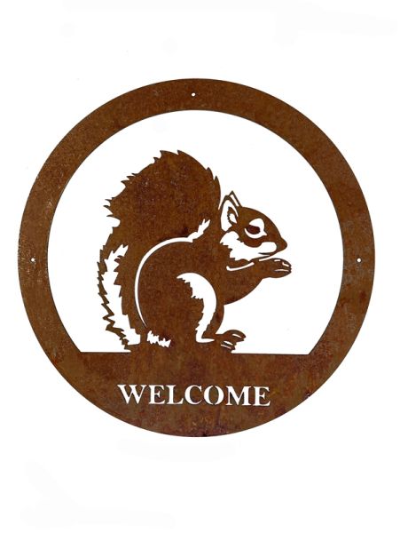 Squirrel Large Wall Art - With Text - Steel - W49.5 x H49.5 cm - Bare Metal/Ready to Rust