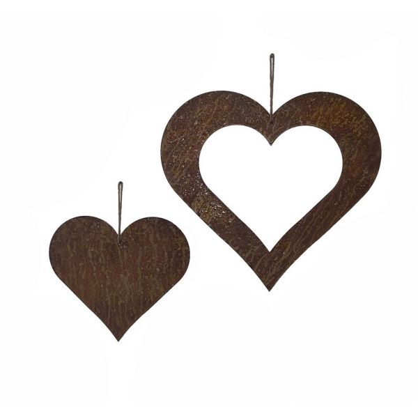 Hearts Hanging Wall Art (Set of 2) - Bare Metal/Ready to Rust - W22 x H12 cm