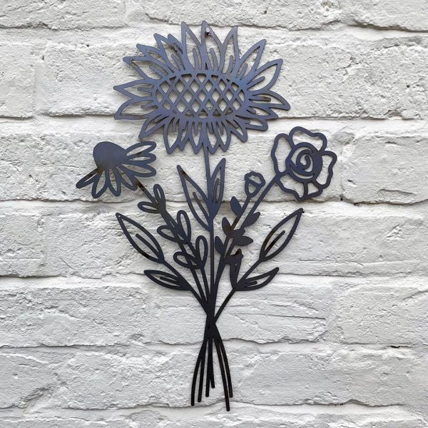 Sunflower Bouquet Wall Art - Bare Metal/Ready to Rust - W30 x H50 cm