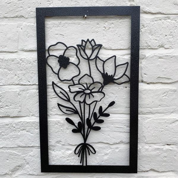 Framed Bouquet Wall Art - Bare Metal/Ready to Rust - W30 x H50 cm