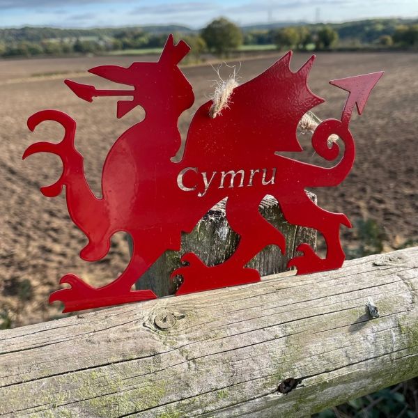 Hanging Welsh Dragon Garden Art - W20 x H14 cm - Red