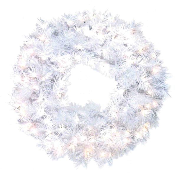 24 Inches Winchester Pine Glitter Wreath with 50 Warm Battery Operated LED Lights and Timer - White