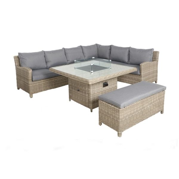 Wentworth 7 Pc Deluxe Modular Corner Dining / Lounging Set - Synthetic Rattan - H68 x W120 x L120 cm - Beige