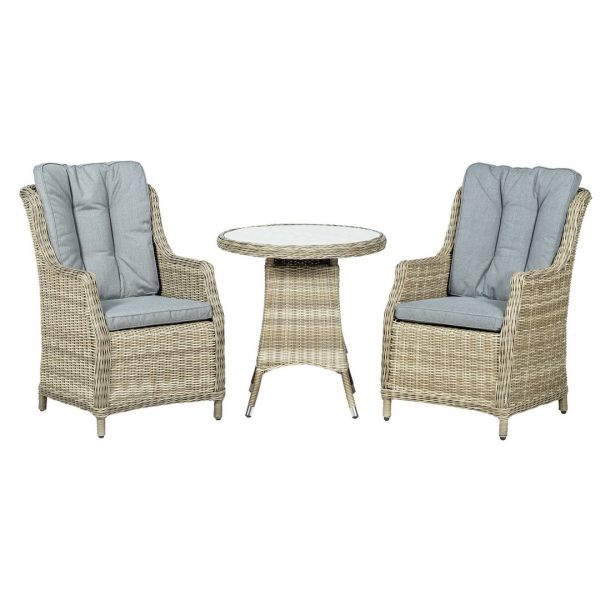 Wentworth 2 Seater Highback Comfort Round Bistro Set - Synthetic Rattan - H74 x W70 x L70 cm - Beige