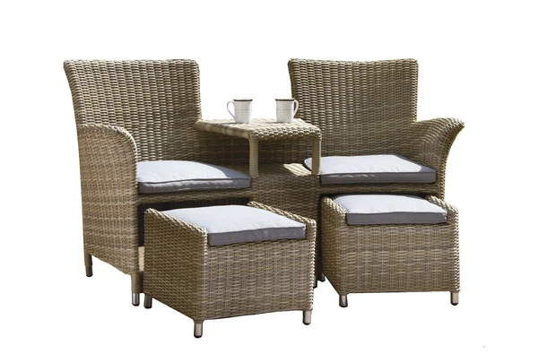 Wentworth Companion Set with Pull - out Footstools including Cushions - Synthetic Rattan - H87 x W67 x L148 cm - Beige