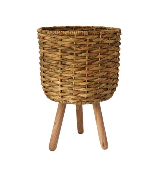 Lined Basket on Legs - Water Hycainth - L30 x W30 x H45 cm - Natural