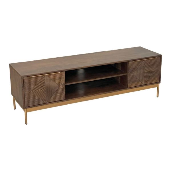 Zaine Carving TV Unit - Mango Wood - L40 x W148 x H46 cm - Dark Finish - Assembly Required