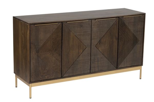 Zaine Carving 4 Door Sideboard - Mango Wood - L40 x W138 x H76 cm - Dark Finish - Fully Assembled